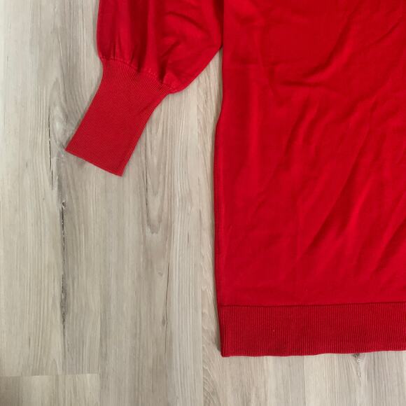 Vince Camuto Balloon Sleeve Sweater Dress Large Women's Red Knitted Round Neck - Picture 8 of 14